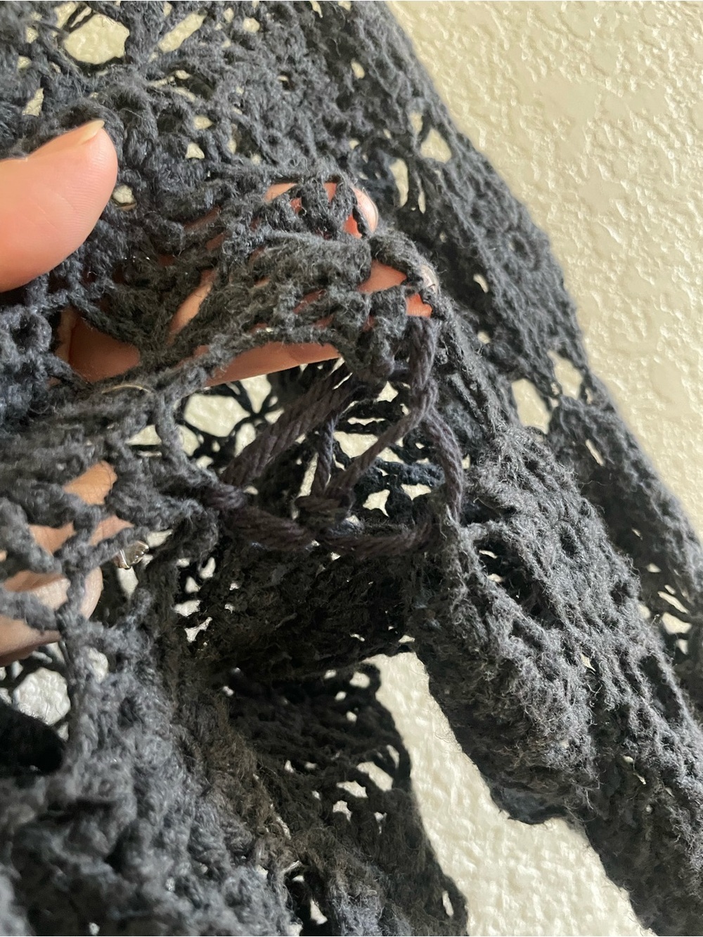 Vintage 90s Hand Knit Crochet Long Sleeve Sweater Top Blouse Black Cottagecore - Picture 10 of 10